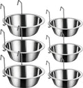 6 Pack Hanging Dog Kennel Bowls, No Spill Crate Water Bowl Food Feeder for Cage Removable Coop Cup with Hook Holder for Puppy Small Cat Ferret Rabbit Stainless Steel Dogs Dish 10 & 20oz