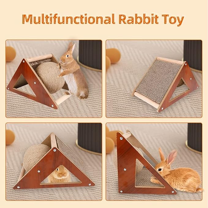 Rabbit Scratching Pad Bunny Toys - 2-in-1 Rabbit Scratch Rotating Ball & Cardboard Scratcher Bunnies Interactive Toy
