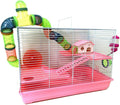 Pink Large Deluxe Dwarf Hamster Expandable and Customizable Habitat House Cage for Rodent Gerbil Mouse Mice Rat with Crossover Tube Tunnel