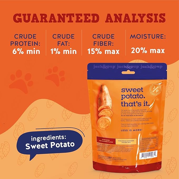 Jack&Pup Just Sweet Potato Chews for Dogs | Single Ingredient Hypoallergenic Dog Treats | Nutritious, Flavorful and All Natural Sweet Potato Dog Treats, Low Fat Low Calorie Dogs Treat (14oz)