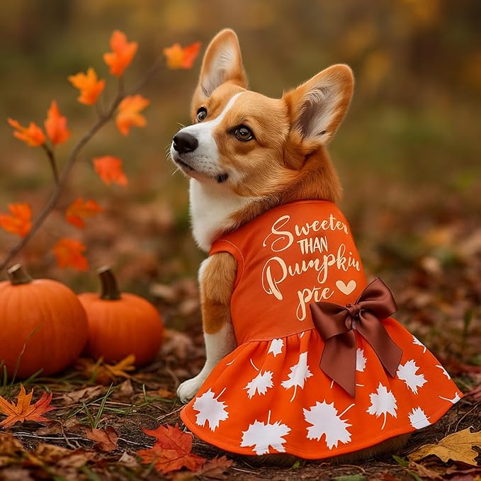 Abbylike 3 Pcs Seasonal Dog Outfits Christmas Halloween Thanksgiving Pet Costume Cotton Holiday Puppy Dress Lightweight Pet Apparel with Bowknot for Large Medium Cat Clothing, Small