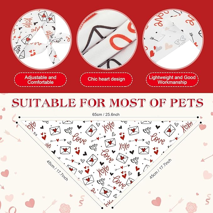 Shyyween 100 Pcs Valentine's Day Dog Bandanas Bulk for Dogs Soft Bibs Adjustable Triangle Red Love Heart Lips Bandana for Small Medium Large Pet Costume(25.6 x 17.7 x 17.7 Inch)