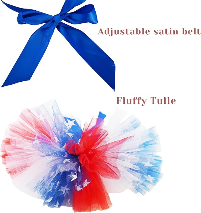 Red White Blue Patriotic Pet Tutu Dress for Dogs & Cats - Adjustable 4th of July Pet Costume, Small Animal Tutu Skirt for Independence Day Celebrations