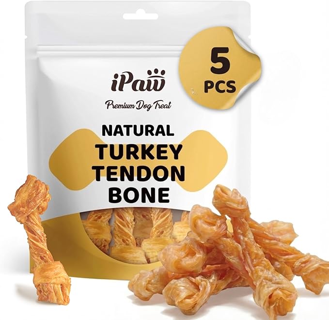 iPaw 5 Pcs Value Pack Turkey Tendon for Dogs, Ingredient Sourced from USA, Hypoallergenic, All Natural Human Grade Puppy Chew, Dog Treats for Signature Series, Rawhide Alternative, Bone (Medium)