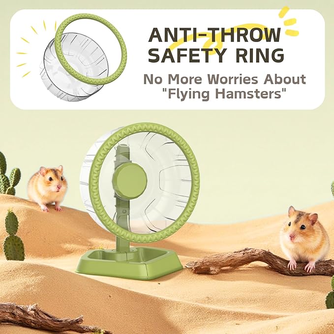 Hamster Wheel, Quiet Spinner Hamster Running Exercise Wheel with Adjustable Stand for Small Animals Syrian Dwarf Gerbils Mice (Green, Small(6.3 inch))