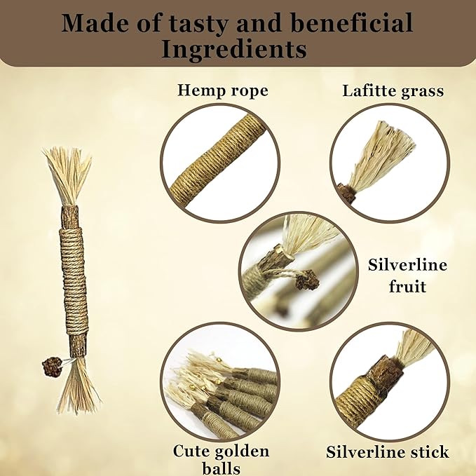 SunGrow Delicious Pet Snack Silvervine Sticks, Chewable Corn Husk and Insect Lean Fruit, Perfect Teeth Care for Cats, Rabbits and Other Pets, 3 Pcs