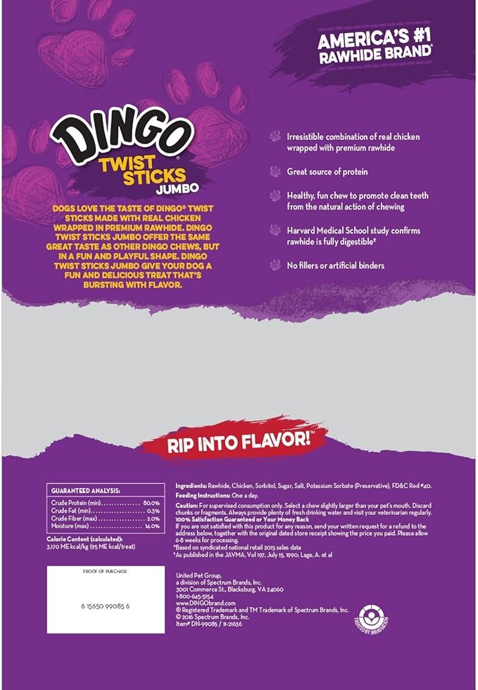 Dingo Twist Sticks Jumbo Rawhide Chews, 9-Count, 12-Packs