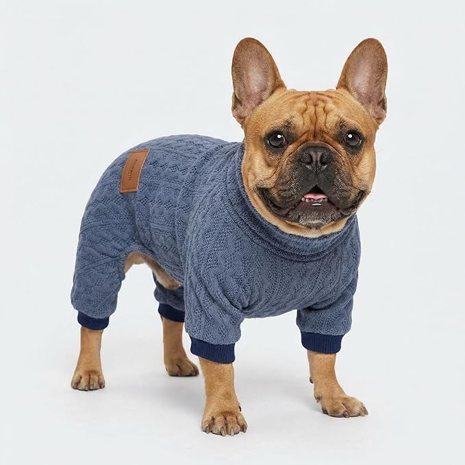 Fitwarm Turtleneck Knitted Dog Sweaters Winter Outfits Pet Coats Puppy Clothes Blue Extra Small