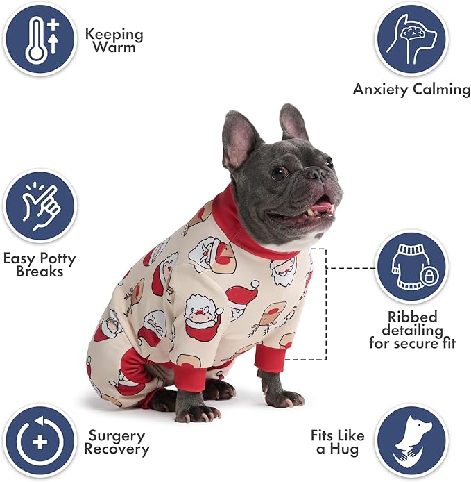 Spark Paws Dog Christmas Pajama, Dog Recovery Suit Male, Onesie, Ultra-Soft and 4-Way Stretch, for Small Medium and Large Breeds - Santa and Rudolph - M