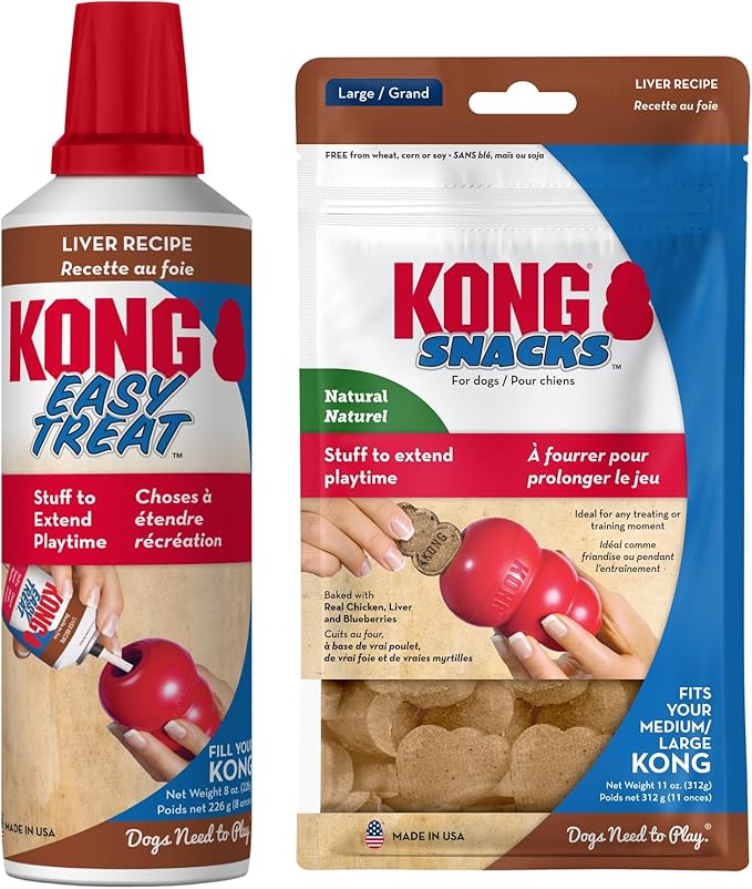 KONG - Treats Combo Pack - Easy Treat Paste and Dog Snacks - Liver Flavor for Large Dogs