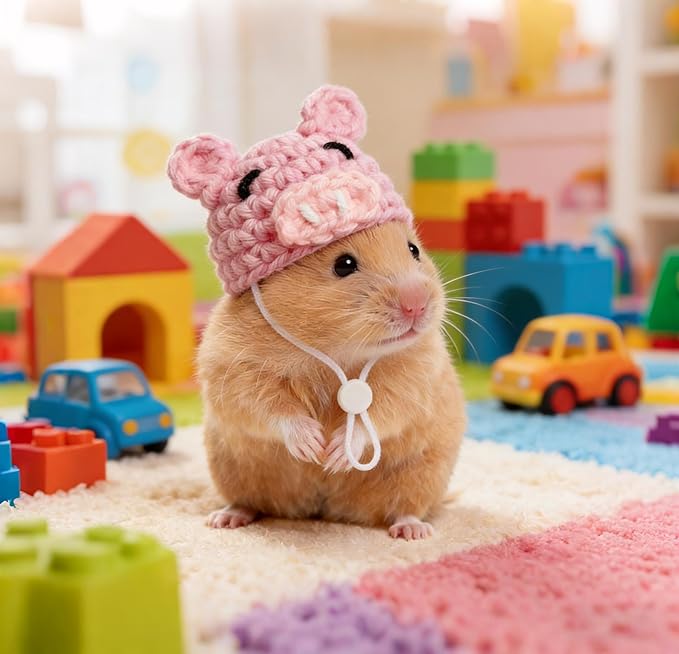 Hamster Hats Mini Party Hats for Small Animals, 12 Pcs Cute Hand Knitted Tiny Hats for Snakes Lizards Bearded Dragon Guinea Pig Bunny Reptile Pets Holiday Clothes Party Costume Accessories
