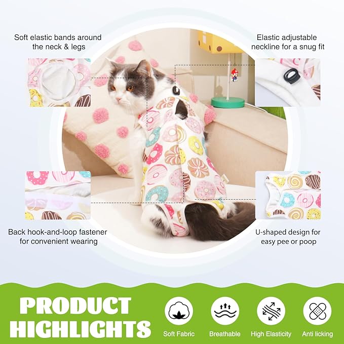 Cat Recovery Suit After Surgery, Anti Licking Onesie Postoperative Shirt for Female Spay Male Neuter, Soft Breathable Bodysuit Pajamas for Abdominal Wound Kitten E-Collar & Cone Alternative