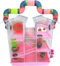 Large Pink 5-Floors Twin Tower Syrian Hamster Rodent Gerbil Mouse Mice Rat Cage with Crossover Tube Tunnel