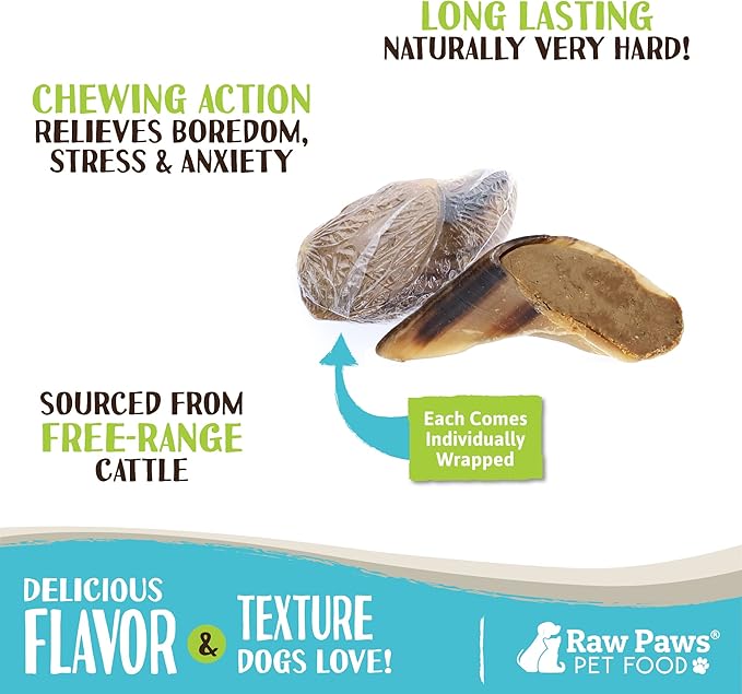 Raw Paws Filled Cow Hooves for Dogs - Peanut Butter Flavor, (5-Count) Natural Beef, Free Range Cow Hooves - Peanut Butter for Dogs - Stuffed Cow Hoof Dog Chews