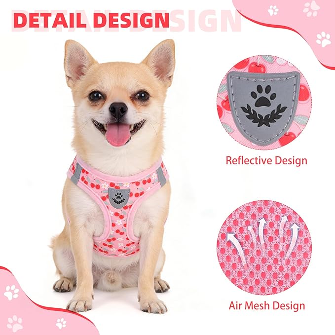 KOOLTAIL Dog Harness for Small Medium Dogs,Dog Harness and Leash Set, Step in No Pull Soft Mesh Padded Adjustable and Reflective Pet Vest Harness Puppy, Plaid Extra Harness for XS S Dogs,Pink Cherry,S