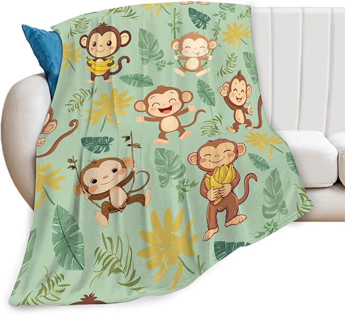 Monkey Blanket Cute Cartoon Monkey Throw Blanket Gifts for Monkey Lovers Girls Boys Kids Women Men Adults Super Soft Cozy Plush Fluffy Fuzzy Fleece Blanket Home Decor 40''X50''