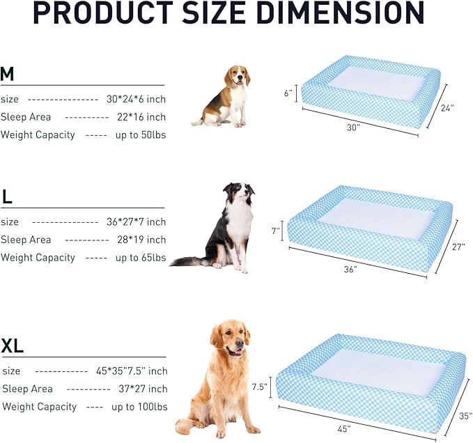 Indestructible Dog Bed for Medium Dogs -Orthopedic Dog Bed with Full-Surround Bolsters, Dual-Sided Pet Cooling Mat with Memory Foam, Removable Washable Sofa with Non Slip Bottom, Blue