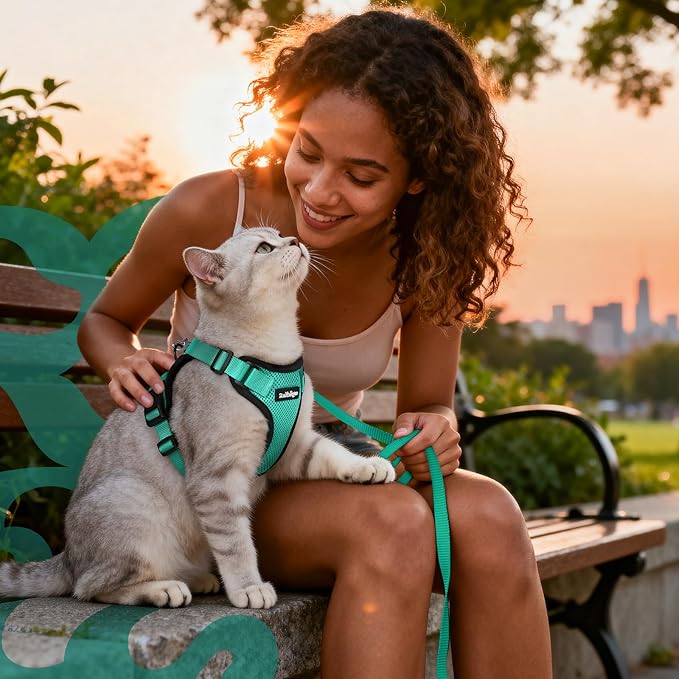 rabbitgoo Cat Harness and Leash for Walking, Escape Proof Soft Adjustable Vest Harnesses for Cats, Easy Control Breathable Reflective Strips Jacket, Emerald, XS