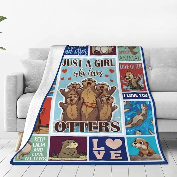 SweetFox Just A Girl Who Loves Otters Blanket, Otter Decor Throw Blanket Gifts for Girls Boys Lovers Super Warm Soft Plush Fleece Flannel Winter Bedding Blankets for Kids Adults Men Women 80"X60"