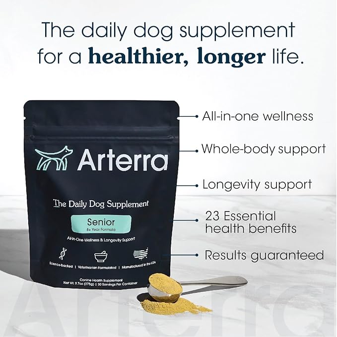 Senior Dog Powder Supplement & Food Topper – 63 Ingredients for Joint, Gut, Immune & Brain Health – Daily Longevity Multivitamin with Glucosamine, Probiotics, and Fish Oil | 120 Scoops