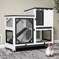 Gutinneen 2-Story Rabbit Hutch Bunny cage with Chew-Proof Ramp, Locking Leak-Proof Trays - Indoor/Outdoor 39.3" Wooden Rabbit Cage with Wheels for Rabbits, Guinea Pigs, Small Animal (Black and White)