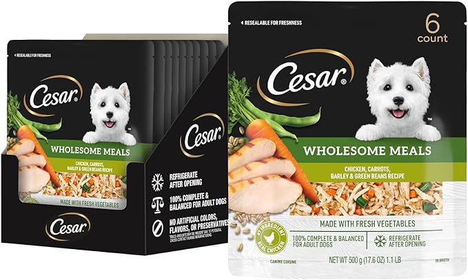 Cesar Wholesome Meals Chicken, Carrots, Barley & Green Beans Wet Dog Food, 17.6 oz. Pouch (6 Count)