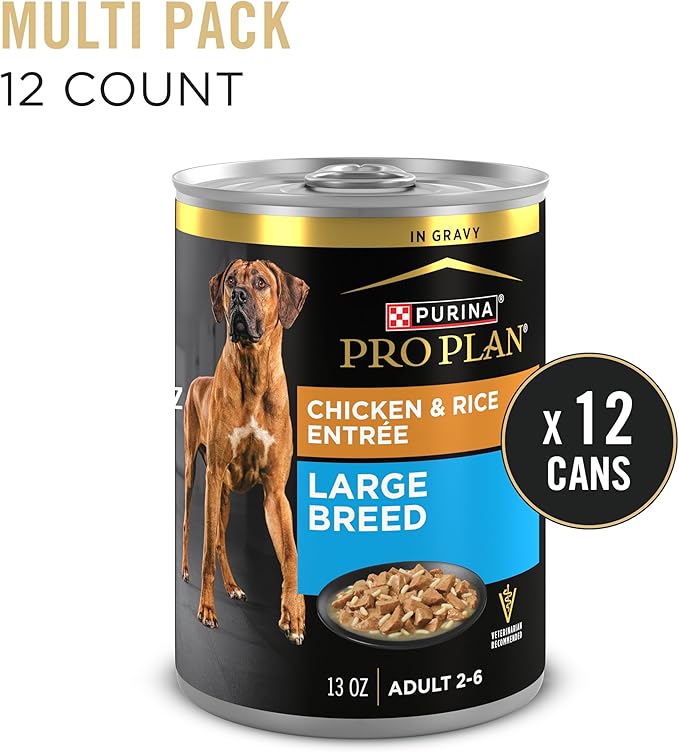 Purina Pro Plan Gravy Wet Dog Food for Large Dogs, Large Breed, Chicken and Rice Entrée - (Pack of 12) 13 oz. Cans