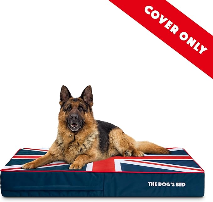 The Dog's Bed Replacement Outer Cover ONLY (Outer Cover ONLY - NO Bed, NO Waterproof Inner) for The Dog's Bed, Washable Oxford Fabric, XL 6 Inches (Blue with Red Piping UK Flag & Centre Flag)