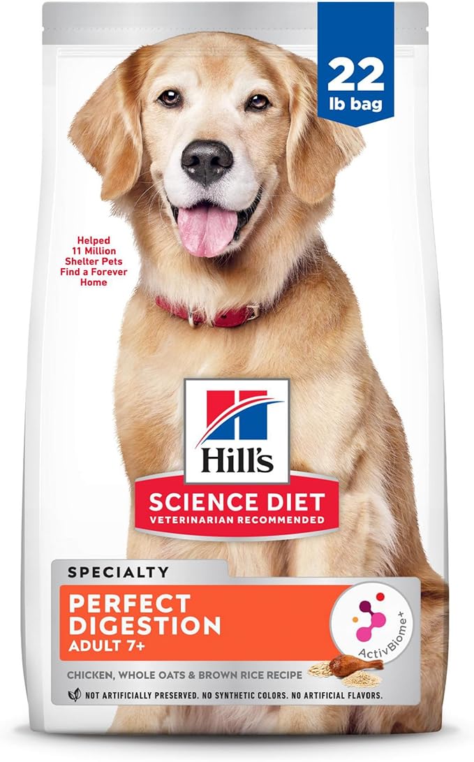 Hill's Science Diet Adult 7+ Perfect Digestion Dry Dog Food, Chicken, Whole Oats, & Brown Rice, 22 lb. Bag