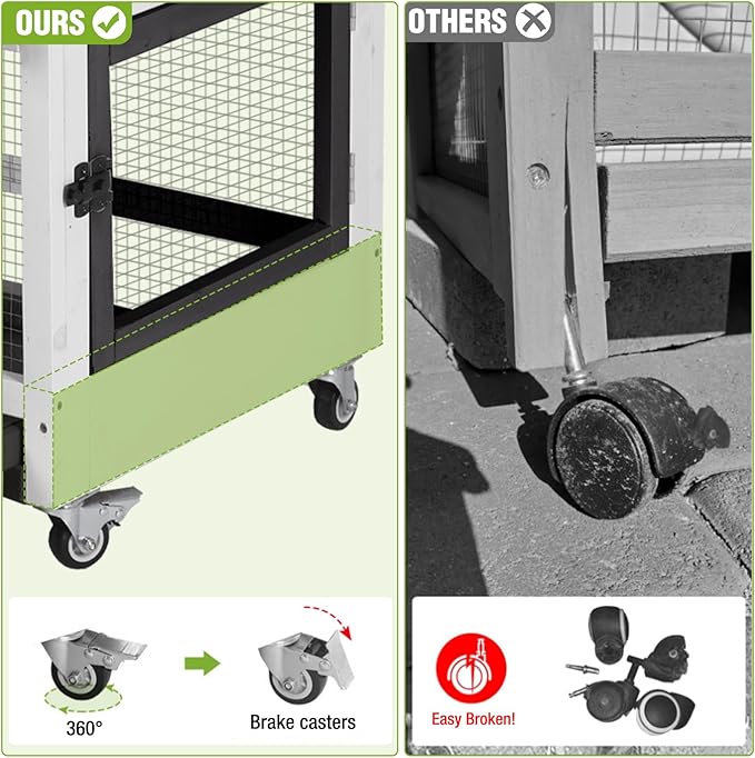 GUTINNEEN Rabbit Hutch Mobile Bunny Cage with Wheels, Chewproof Ramp, Leak Proof Trays – Ideal Cage for Rabbits, Guinea Pigs, and Chickens, Indoor/Outdoor Use,39.4" L x 22" W x 37" H, Black and White