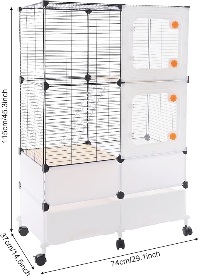Small Animal Cage, Guinea Pig Cages with Rolling, Durable Front Doors, Chinchilla Cage with Scoop for Rat, Hamster, Guinea Pig, Squirrel (Black, 45.3in)