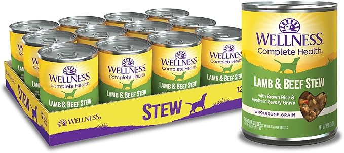 Wellness Complete Health Canned Wet Dog Food, Lamb & Beef Stew, 12.5-Ounce Can (Pack of 12)