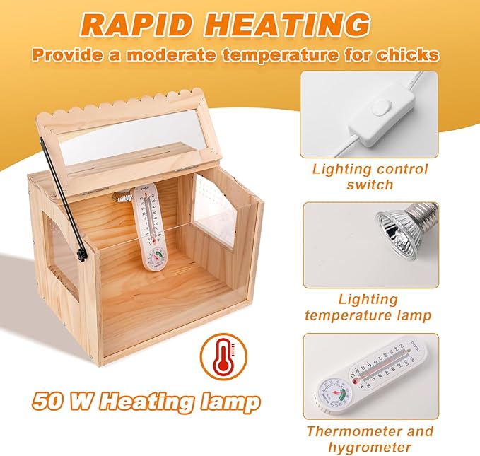 Chick Brooder Box, Brooder Box for Chicks, Pine,Quail Cage, Duck Brooder, Quail Cages, Ideal for Chicks, Ducks, Quails, Hamsters and Lizards,16'L x 12'W x 12'H