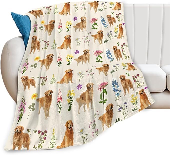 Golden Retriever Throw Blanket Golden Retriever Puppy Stuff Gifts for Dog Lover Kids Girls Boys Adults Women Men Soft Cozy Warm Plush Fluffy Fuzzy Fleece Blanket Decor 40''X50''