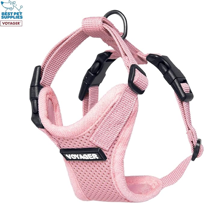 Best Pet Supplies Voyager Step-in Lock Pet Harness w Reflective Pet Leash Combo Set with Neoprene Handle 5ft - Supports Small, Medium and Large Breed Puppies/Cats - Pink, XXS