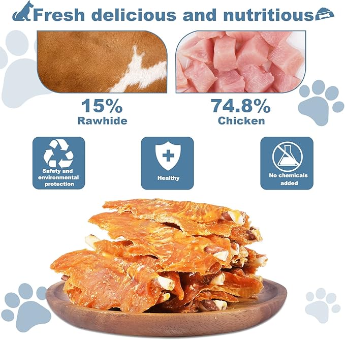 Chicken Jerky with Twist Rawhide Sticks for Dogs, 32 oz - High Protein Real Chicken Breast Dog Chews - Long Lasting Dental Care Treats for Puppies, Small and Medium Breeds, 4-4.5 Inch