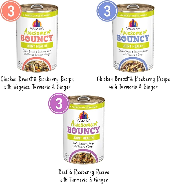 Weruva Awesome Bouncy Wet Dog Food, Magnificent Mobility Variety Pack, 14oz Can (Pack of 9)