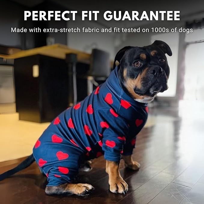 Spark Paws Dog Pajama, Dog Recovery Suit Male, Onesie, Ultra-Soft and 4-Way Stretch, for Small Medium and Large Breeds - Hearts - XL