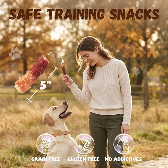 Dog Treats Chicken & Duck Wrapped Beef Cartilages, Long Lasting Dog Bones Rawhide Free & Grain Free, Low Fat Dog Chews for Medium Large Breed Dogs, 10.6 oz