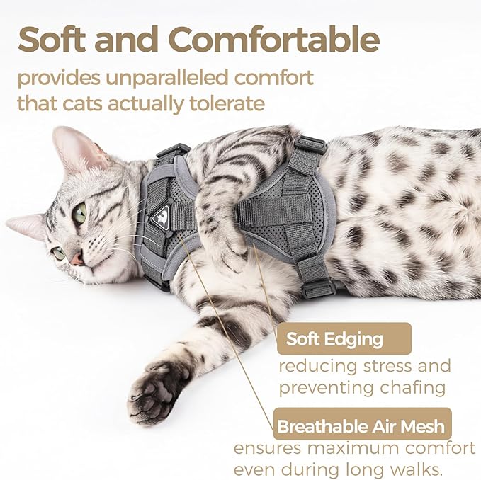 Cat Harness and Leash Set Escape Proof Tactical Extra Large Kitten Harness Emotional Support Cat Vest, Grey, XL