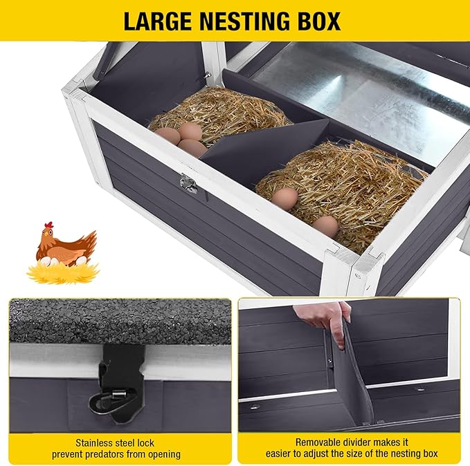 Large Chicken Coop, Wooden Chicken Coops with Nesting Boxes and Removable Tray, Waterproof Hen House with Asphalt Roof, Poultry Cage for Outdoor Backyard, Unique Folding Design (Black)