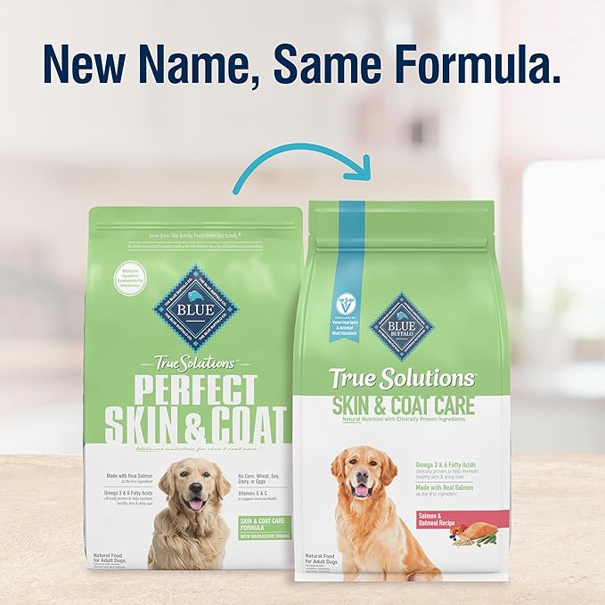Blue Buffalo True Solutions Skin & Coat Care Natural Dry Dog Food for Adult Dogs, Salmon, 4-lb. Bag