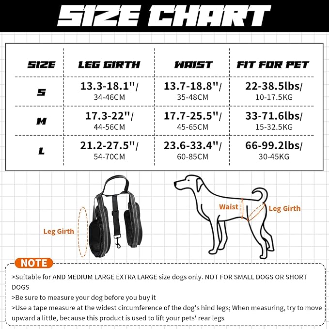 ROZKITCH Pet Dog Support Harness Rear Lifting Harness for Back Legs Reflective Dog Sling Vet Approved for Old Helps with Poor Stability Hind Legs, Joint Injuries Elderly Arthritis ACL Rehab Black M