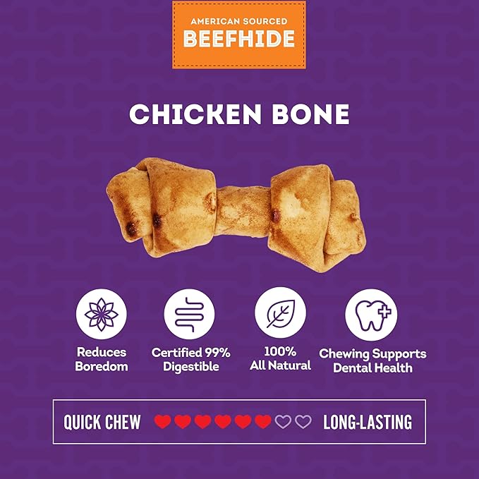 American Sourced Beefhide Bones 4-5" Dog Chew Treats - Chicken Flavor, 10 Count/1 Pack
