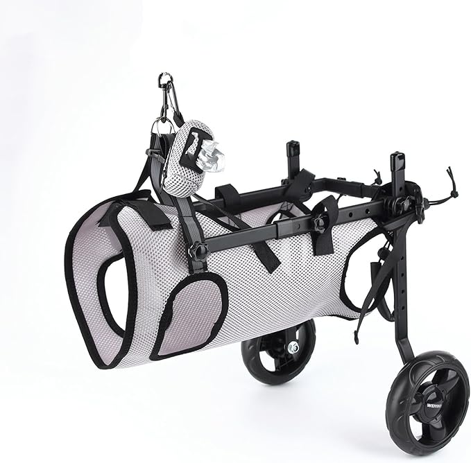 Pet Hind Leg Mobility Wheelchair, Adjustable Dog Rehabilitation Walker, Disabled Senior Dog Rear Leg Support Cart with All-in-One Harness for Small Medium Dogs Cats(Gray,M)