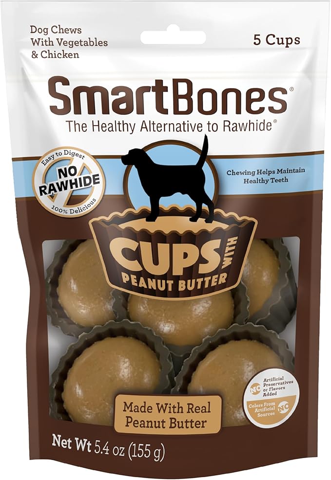 SmartBones Cups with Peanut Butter, Treat Your Dog to a Delicious Rawhide-Free Chew, 5 Count