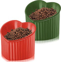 Mumufy 2 Pcs Ceramic Elevated Cat Bowls Tilted Elevated Raised Pet Bowls Anti Vomit Cat Dish for Indoor Stress Free Water Dish Feeder for Puppies, Heart Shaped (Red, Green)