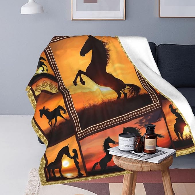 Horse Blanket, Western Throw Blankets, Horse Gifts for Girls Women Men Boys Lover Adult Cozy Fleece Flannel Bedding Stuff Animal Plush for Couch Sofa Bed Decor 60"X50"