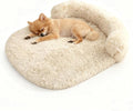 Calming Dog & Cat Beds for Small Medium Dogs Cats, Anti-Anxiety Plush Pets Lounge Couch Sofa Orthopedic Cushion, Soft Fluffy Faux Fur Washable, Fits up to 25 lbs Pets (Oval, Beige 26"x20")