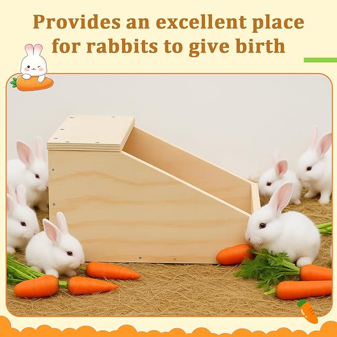 Maxcheck 2 Pack Wood Rabbit Nesting Box, 18x12x12 Inch Wooden Hutch Hideout for Breeding, Natural Burrow Den Alternative for Rabbits & Small Animals